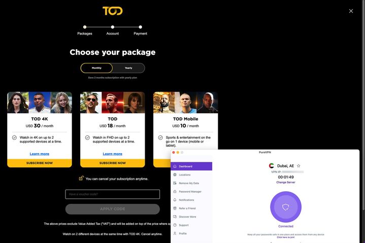 Cheapest TOD TV price subscription - Streaming Live Bein Sports with PureVPN